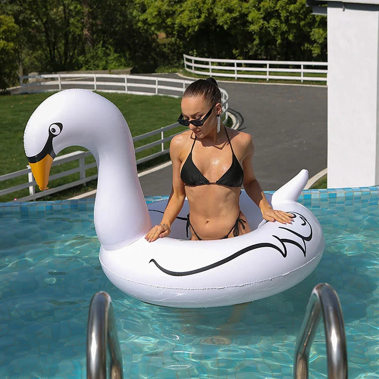 13inflatable Pearlite White with Feather Swan Summer Outdoor Swimming Pool Ring for Adults