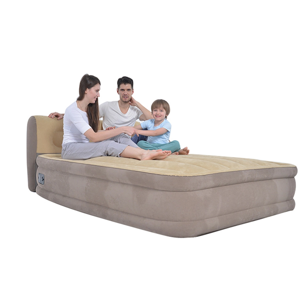 Household Inflatable Mattress High Raised Airbed with Headboard & Built-in Electric Pump
